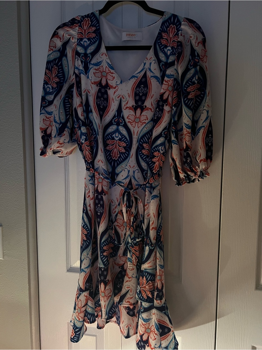 Renee C. Navy and Coral Paisley Midi Dress